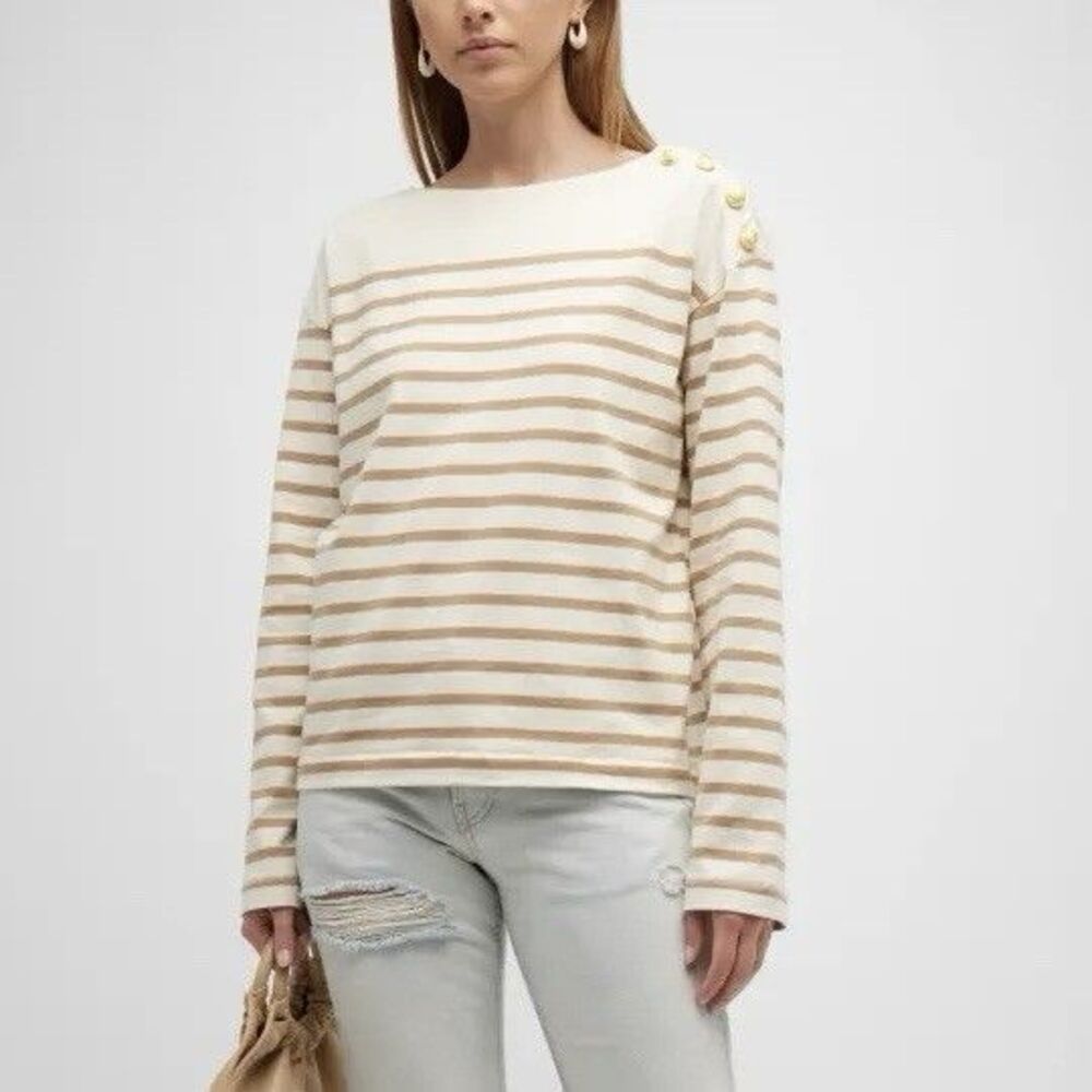 Rag & Bone Bardot Striped Cream Brown Long Sleeve Top Women's Size S/P